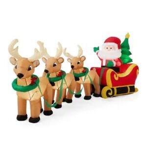 Best Choice Products Lighted Inflatable Santa Claus Reindeer Decoration - 9ft